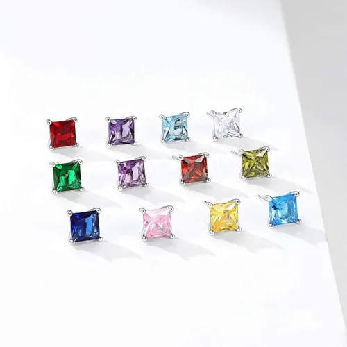 Vista 9 de ChicSilver Aretes de plata de ley 925 con forma de corazón brillante, redondaprincesa con piedra natal para mujer, joyería de cumpleaños