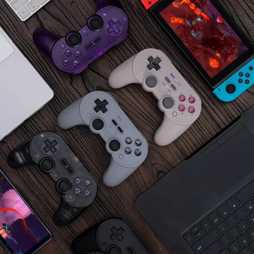 Vista 6 de AKNES 8BitDo Pro 2 - Controlador inalámbrico Bluetooth para Switch Switch OLED con 2 tapas de silicona Joycon con agarre para pulgar, gamepads