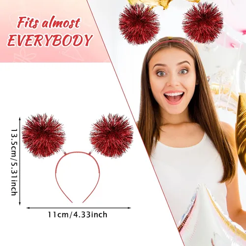 Vista 2 de Diadema con tiras de aluminio con pompones, diadema de oropel a la moda, bola esponjosa, lazo para el cabello, accesorios para el cabello