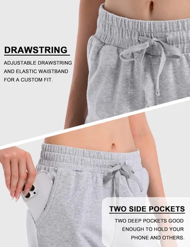 Vista 4 de HARTPOR Pantalones deportivos de algodón para mujer, pantalones deportivos para yoga, pantalones deportivos casuales para correr con bolsillos