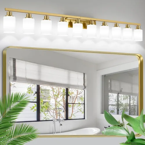 Vista 25 de Juego de 2 apliques de pared para baño, 1 luz negra, apliques de pared modernos para interiores con pantallas de vidrio blanco, lámpara de pared
