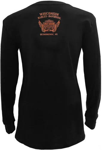 Vista 2 de Harley-Davidson - Camisa de manga larga con cuello en V para mujer, color negro