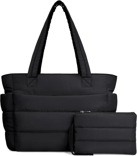 Vista 22 de TOPDesign Bolsa Tote Acolchada para Mujer, Bolso de Mano Ligero Inflado con Compartimentos, Bolsa de Hombro Acolchada para Trabajo, Viajes, Gimnasio