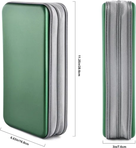Vista 6 de Funda Cartera para CD, capacidad para 80 DVD VCD medios Blu-ray, estuche cartera soporte organizador de almacenamiento (verde oscuro)