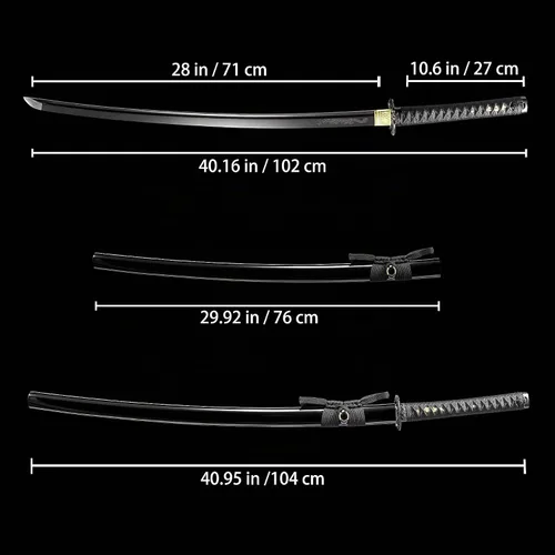 Vista 2 de Samurai Katana Espada hecha a mano de acero de alto carbono 1095 Japonesa Real Katana Espada de Espiga Completa Afilada Negro dragón