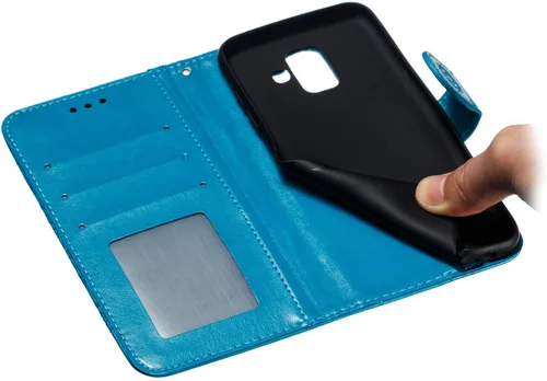 Vista 6 de LEECOCO - Funda para Samsung A6 2018 con diseño de mandala en relieve de lujo de piel sintética con tapa para cuaderno, cartera con soporte LD: azul