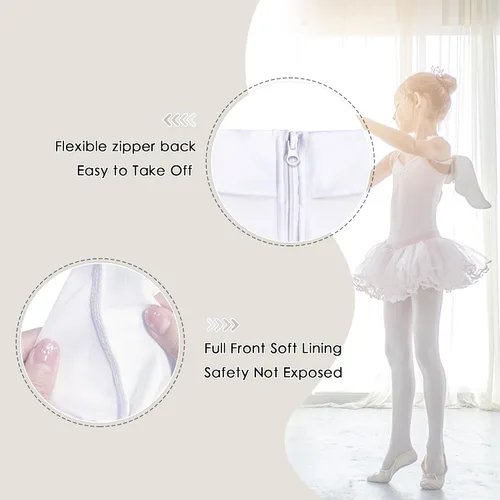 Vista 5 de Tegmk Maillot básico de manga larga con cuello alto para niñas con broches duraderos, forro frontal, cremallera trasera