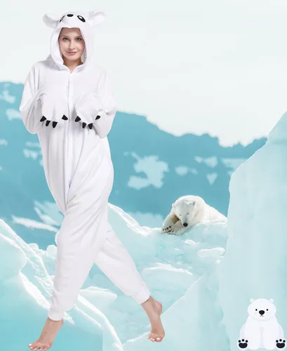 Vista 5 de Oiziuzio Pijama mameluco de oso para adultos, disfraz de oso para Halloween, Navidad, cosplay, ropa de descanso, ropa de hogar, para mujeres