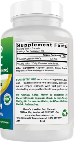 Vista 6 de Best Naturals NAC - N acetil cisteína 600 mg 250 cápsulas - n acetil cisteína - Potente antioxidante