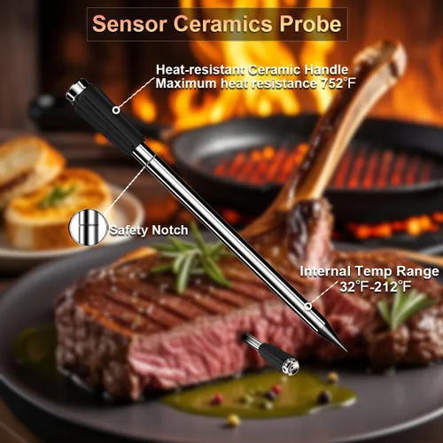 Vista 4 de Termómetro inalámbrico de carne para asar y ahumar, termómetro Bluetooth de 800 pies con sonda de doble sensor, termómetro de alimentos