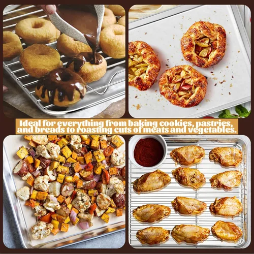 Vista 7 de E-far Bandeja pequeña de metal para horno tostador con juego de estante, bandeja para hornear de 9.4 x 7.3 pulgadas con rejilla de enfriamiento