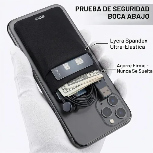 Vista 3 de Cartera para tarjetas de teléfono con bloqueo RFID, doble bolsillo seguro, ultradelgada, autoadhesiva, funda para tarjetas de crédito, calcomanía