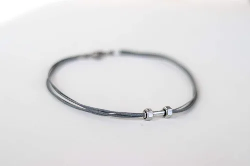 Vista 4 de Dumbbell anklet, Mens ankle bracelet, gray anklet for men silver barbell bodybuilding jewelry, gift for him, weight lifting crossfit fitness