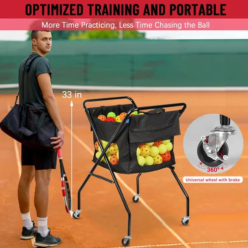 Vista 4 de Cesta plegable de pickleball para pelotas de tenis con ruedas, bolsa extraíble, carrito portátil con capacidad para 170 pelotas de tenis o 140