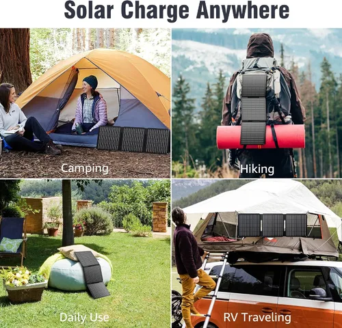 Vista 6 de Cargador de panel solar portátil de 30 W, kit de panel solar plegable con salida DC/USB C/USB A para banco de energía, estación de teléfono
