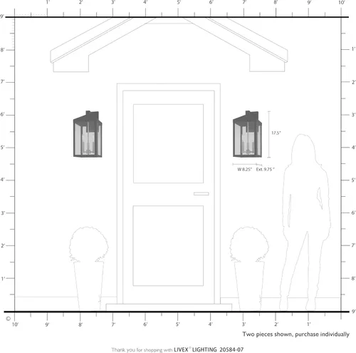 Vista 7 de Livex Lighting 20584-07 Linterna de pared para exteriores de transición de tres luces de la colección Nyack en acabado bronce/oscuro Bronce