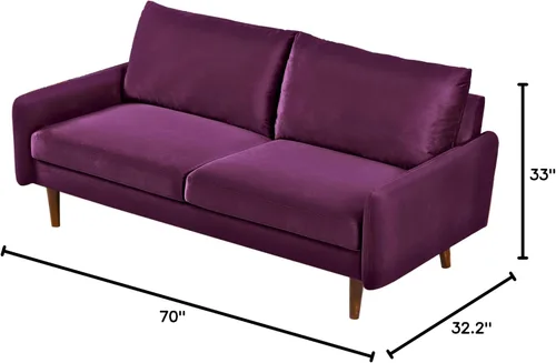 Vista 2 de Container Furniture Direct Kent - Sofá de terciopelo para salas de estar modernas y espacios compactos, cómodo sofá de 3 plazas, muebles de estudio