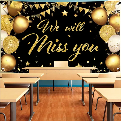 Vista 7 de KatchOn Banner con texto en inglés "We Will Miss You" en negro y dorado