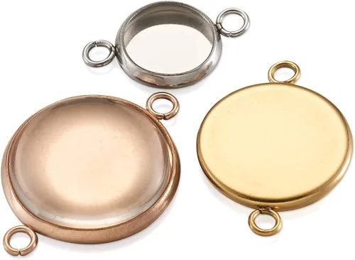 Vista 2 de Craftdady 36 unidades de conectores colgantes de bandeja de bisel en blanco de 0.315-0.551 in, ajuste de cabujón de camafeo redondo, acero