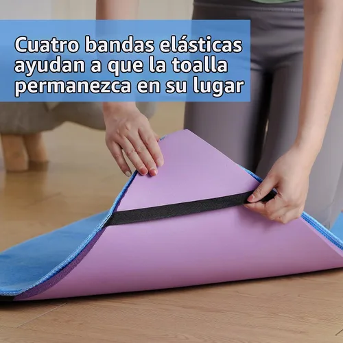 Vista 6 de MICROFI Toalla Estera de Microfibra para Yoga Caliente, 24 x 72 pulgadas, con Agarre de Silicona Antideslizante, Correas Elásticas de Ajuste Seguro