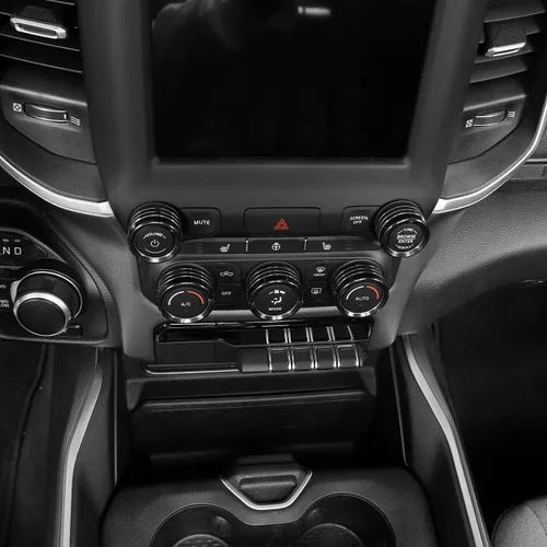 Vista 6 de RAZPOY Consola central de aire acondicionado de CA interruptor de radio, anillo de decoración interior, accesorios compatibles con Dodge RAM Negro