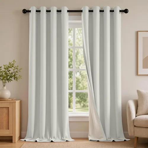 Vista 35 de 2 paneles de cortinas 100% opacas, de peso medio, con aislamiento térmico y ojales para dormitorio, sala de estar, tratamiento de ventana