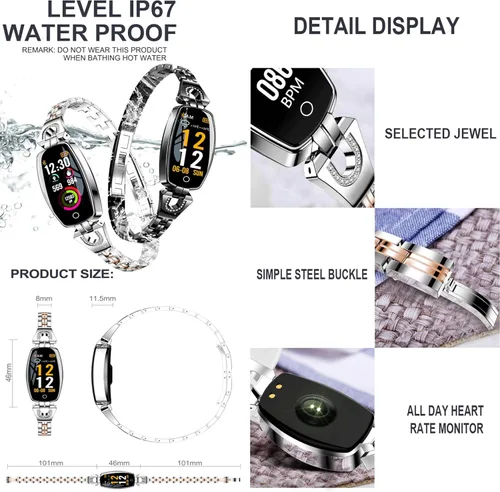 Vista 6 de AOCKS H8 Smart Watch Monitor de ritmo cardíaco de presión arterial pulsera deportiva impermeable nuevo rastreador de fitness plata