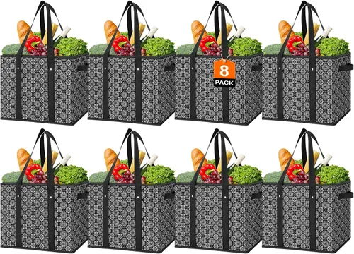 Vista 23 de WISELIFE Bolsas reutilizables para comestibles [2 unidades], bolsa grande para comestibles, resistente al agua, bolsa de compras plegable para ropa