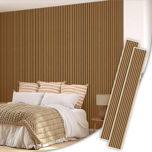Vista 18 de IZODEKOR Paneles de pared acústicos de madera de 23.5 x 23.5 pulgadas (paquete de 2) – Paneles decorativos absorbentes de sonido para decoración