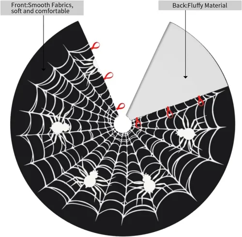 Vista 3 de Telaraña Negra de Halloween Aterradora Divertida 30 36 48 Pulgadas Falda de Árbol de Navidad Alfombra Tapete Divertido Suministros de Decoración