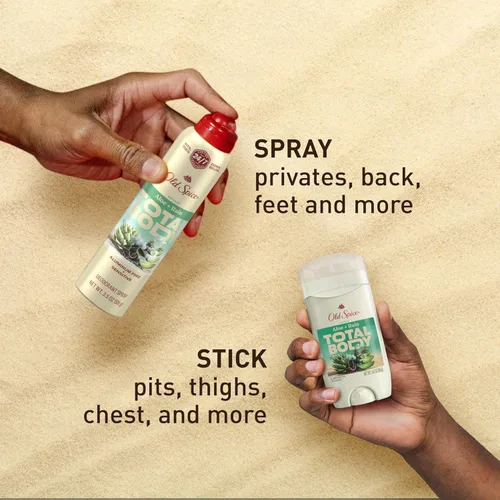 Vista 8 de Old Spice Desodorante en aerosol para todo el cuerpo para hombres, sin aluminio, aroma a aloe + lluvia, protección contra olores 24/7, frescura
