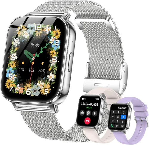 Vista 8 de Relojes inteligentes para mujeres y hombres, batería de 1000 mAh, compatible con Android y iPhone, relojes inteligentes HD de 1.83 pulgadas con Negro