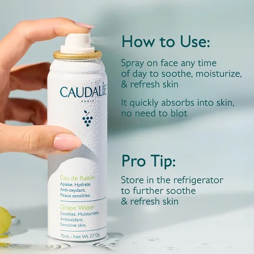 Vista 5 de Caudalie Spray facial hidratante con agua de uva: espray facial orgánico calmante para hidratar y fortalecer instantáneamente la barrera de la piel