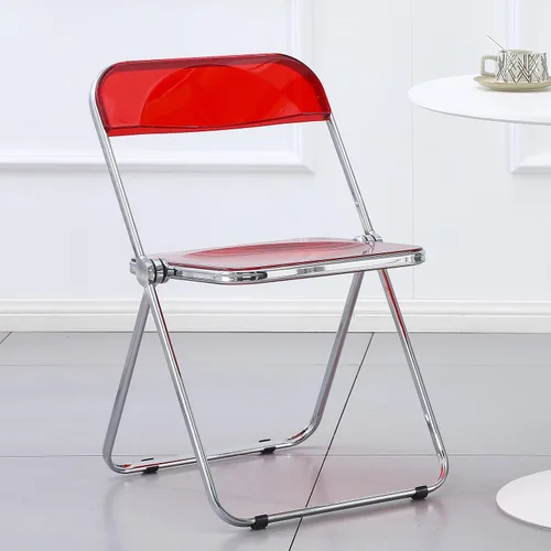 Vista 8 de KAIHAOWIN Silla plegable de acrílico moderna de lujo, silla plegable apilable de cristal fantasma, asiento de sala de estar de plástico de Negro