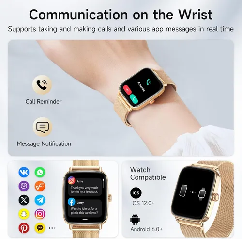 Vista 2 de Reloj inteligente para hombres y mujeres, 1.85" HD, reloj inteligente compatible con iPhone/Samsung/Android (responder/hacer llamadas), más de 100