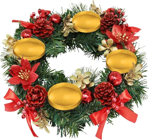 Vista 2 de Soporte para velas de adviento con cinta roja para velas de adviento – Tamaño grande – Soporte para coronas de Adviento de Navidad – Decoración