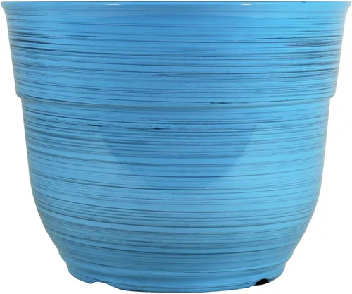 Vista 13 de Garden Elements Maceta de plástico cepillada y brillante para interior y exterior, grande, azul oscuro, 15 pulgadas