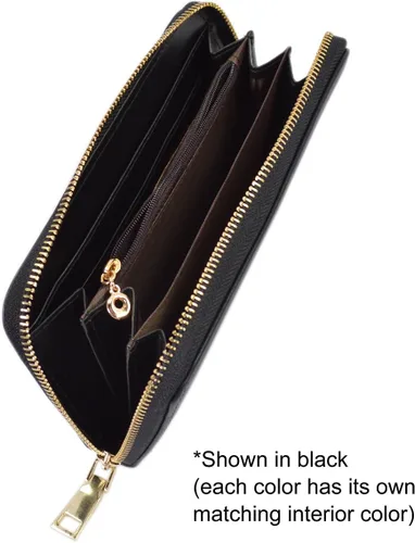Vista 4 de Cartera de piel sintética con tachuelas y cremallera para mujer, Rosado