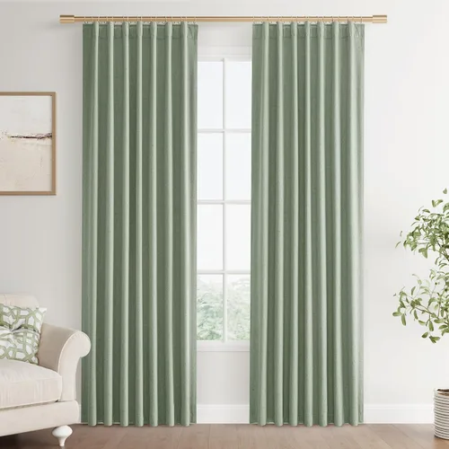 Vista 10 de Joywell - 2 cortinas de lino 100% opacas, con bolsillo para cortinero, trabilla trasera, cinta para ganchos y anillas con clip, con aislamiento