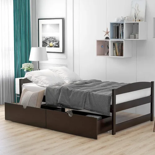 Vista 3 de Harper & Bright Designs Cama de plataforma de tamaño individual con dos cajones, marco de madera maciza para dormitorio y habitación de invitados