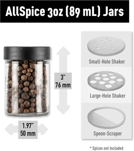 Vista 3 de AllSpice Tarros de especias de vidrio de 3 pulgadas, 3 onzas líquidas, paquete de 6