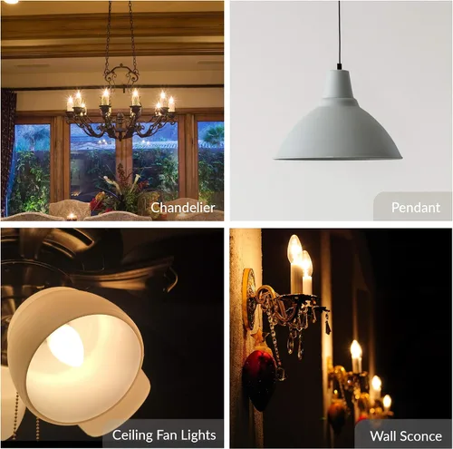 Vista 3 de Simba Lighting Candelabro Torpedo Clear B10 CTC 25W E12 Base (paquete de 12) Bombillas incandescentes decorativas 120V para candelabros, luces