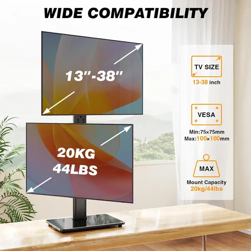 Vista 5 de Soporte de monitor dual VESA para pantallas de 13 a 38 pulgadas, elevador de monitor independiente con giro, inclinación, rotación y altura