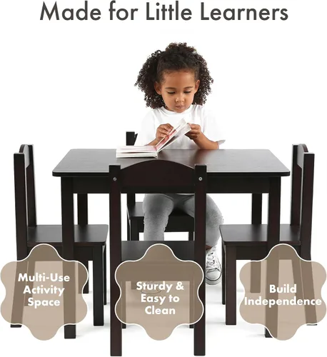 Vista 3 de Humble Crew Juego de mesa y silla para niños pequeños, muebles de actividades de madera Sturdy 5 piece playroom or bedroom desk, perfect size for