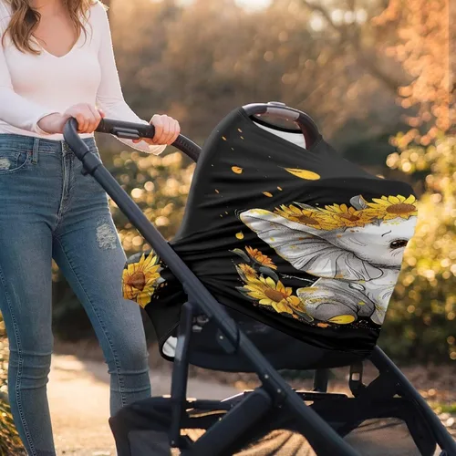 Vista 4 de ZFRXIGN Funda de asiento de automóvil de elefante y girasol, bufanda transpirable para lactancia, toldo multiusos para cochecito, silla alta