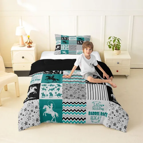 Vista 90 de Erosebridal Softball Comforter Set Patchwork Buffalo Plaid Twin Bedding Sets for Girls Kids Teens Child Galaxy Stars Ball Game Baseball Comforter