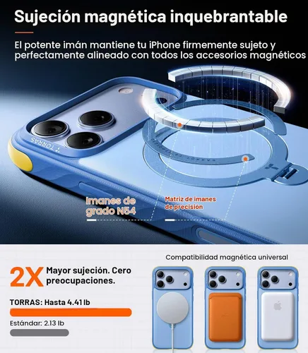 Vista 6 de TORRAS Funda Q3 Rugged para iPhone 18 Pro 360 con soporte magnético, apto Isla azul