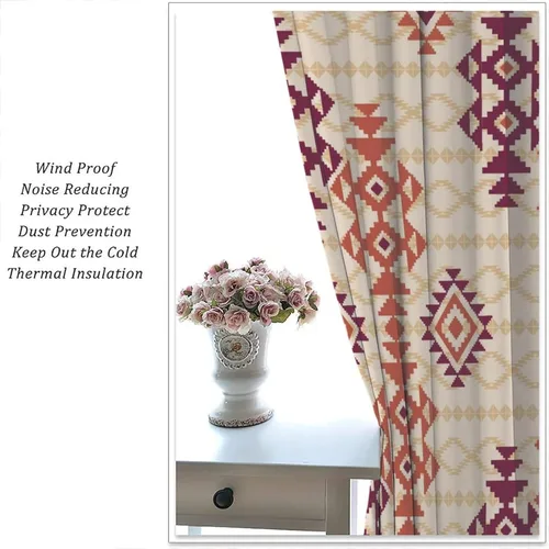 Vista 226 de Cortinas con patrón geométrico tribal, estilo suroeste, azteca, rústico, occidental, nativo americano, opacas, con bolsillo para barra, decoración