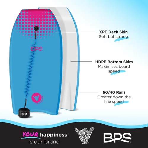 Vista 4 de BPS Tabla de Bodyboard "Shaka" de Nueva Zelanda para Todas las Condiciones de Olas - Ligera con Núcleo de EPS, Parte Inferior Lisa de HDPE, Tablas