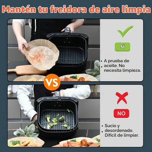 Vista 3 de [3 tamaños] Forro de papel desechable para freidora de aire, cuadrado, compatible con horno tostador COSORI, freidoras de aire antiadherentes, papel